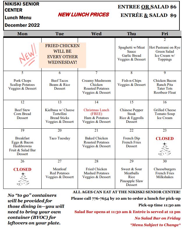 Lunch Menu - Nikiski Senior Center